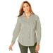 Plus Size Women's Stretch Cotton Poplin Shirt by Jessica London in Dark Olive Green Feeder Stripe (Size 14 W) Button Down Blouse
