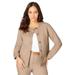 Plus Size Women's Collarless Denim Jacket by Jessica London in New Khaki (Size 28 W) Button Front Stretch Jean Jacket