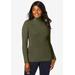 Plus Size Women's Ribbed Cotton Turtleneck Sweater by Jessica London in Dark Olive Green (Size 34/36) Sweater 100% Cotton