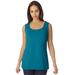 Plus Size Women's Horseshoe Neck Tank by Jessica London in Deep Teal (Size 26/28) Top Stretch Cotton