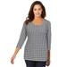 Plus Size Women's Stretch Cotton Scoop Neck Tee by Jessica London in White Houndstooth (Size 18/20) 3/4 Sleeve Shirt