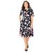 Plus Size Women's Empire Waist Tee Dress by Woman Within in Black Multi Floral (Size 26/28)