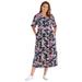 Plus Size Women's Button-Front Essential Dress by Woman Within in Navy Multi Garden (Size M)