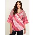 Plus Size Women's Faux-Wrap Kimono Top by June+Vie in Pink Patchwork Stripe (Size 22/24)