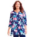 Plus Size Women's Seasonless Swing Tunic by Catherines in Navy Watercolor Floral (Size 6X)