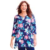 Plus Size Women's Seasonless Swing Tunic by Catherines in Navy Watercolor Floral (Size 0X)
