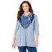 Plus Size Women's Impossibly Soft Tunic & Scarf Duet by Catherines in Navy Mosaic Patchwork (Size 5X)