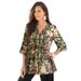 Plus Size Women's Tara Pleated Big Shirt by Roaman's in Olive Watercolor Flower (Size 20 W) Top
