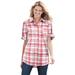 Plus Size Women's Short-Sleeve Button Down Seersucker Shirt by Woman Within in Rose Pink Camp Plaid (Size 4X)
