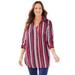 Plus Size Women's Breezeway Half-Zip Tunic by Catherines in Classic Red Stripe (Size 0X)