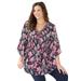 Plus Size Women's Bejeweled Pleated Blouse by Catherines in Multi Paisley Floral (Size 2X)