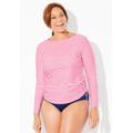 Plus Size Women's Chlorine Resistant Side-Tie Adjustable Long Sleeve Swim Tee by Swimsuits For All in Fire Coral Stripe (Size 14)
