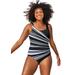 Plus Size Women's Chlorine Resistant Square Neck Tank One Piece Swimsuit by Swimsuits For All in Black White Starburst (Size 18)