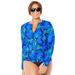 Plus Size Women's Chlorine Resistant Zip Up Swim Shirt by Swimsuits For All in Vibrant Palm Blue (Size 12)