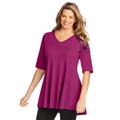 Plus Size Women's Elbow Sleeve V-Neck Fit and Flare Tunic by Woman Within in Raspberry (Size 5X)