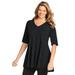 Plus Size Women's Elbow Sleeve V-Neck Fit and Flare Tunic by Woman Within in Black (Size M)