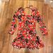 Free People Dresses | Free People Red Floral Long Sleeve Button Down Square Neck Dress D3 | Color: Red/Yellow | Size: 2