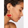 Free People Jewelry | Fp Golden Hoop/Loop/Red Lipstick One Asymmetrical Earring | Color: Gold/Red | Size: Os