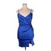 Shein Cocktail Dress - Mini Plunge Sleeveless: Blue Solid Dresses - Women's Size 3X