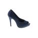 Kelly & Katie Heels: Slip-on Stiletto Cocktail Party Blue Solid Shoes - Women's Size 6 - Peep Toe