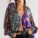 Free People Tops | New Free People Gemini Xs Purple Black Floral Pieced Patchwork Button Multiprint | Color: Black/Purple | Size: Xs