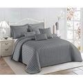Quilted Bedspread Single Bed Throws for Room Decor - Quilted Fabric Embossed Striped Pattern Reversible -185x240 cm Grey Quilt Bedspreads Coverlets with Hypoallergenic Pillow Cover