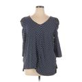 Suzanne Betro 3/4 Sleeve Top Blue Chevron/Herringbone V Neck Tops - Women's Size 3X