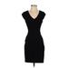 H&M Casual Dress - Party V-Neck Short sleeves: Black Print Dresses - Women's Size 4
