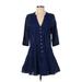 J.Crew Casual Dress - DropWaist V-Neck 3/4 sleeves: Blue Print Dresses - Women's Size X-Small