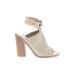 Marc Fisher LTD Heels: Slide Chunky Heel Boho Chic Ivory Solid Shoes - Women's Size 8 1/2 - Open Toe