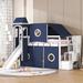Twin Size Playhouse Loft Bed with Tent and Tower For Kids, Blue