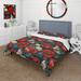 Designart "Blue And Red Poppy Flowers Pattern IV" Blue Cottage Bedding Cover Set With 2 Shams