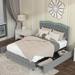 Velvet Upholstered Platform Bed Frame with Pull Out Drawers, Full Size Platform Bed with Adjustable LED Light Headboard, Grey