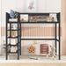 Metal Loft Bed with 4-Tier Shelves and Storage