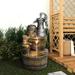 Outdoor Floor Rustic 5-Tiered Barrel and Pump Water Fountain for Home