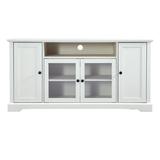 TV Stand for TV up to 65in with 2 Tempered Glass Doors White
