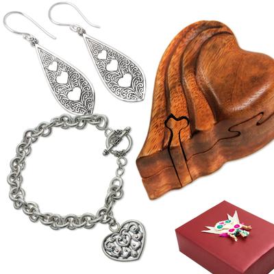 Love Actually,'Curated Gift Set with Puzzle Box Silver Earrings & Bracelet'