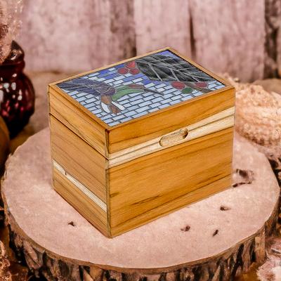 Mosaically Harmonious,'Handcrafted Hummingbird Mosaic Teak Wood Decorative Box'