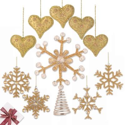 Radiant Christmas,'Tree Topper & 9 Beaded Ornaments Curated Christmas Gift Set'