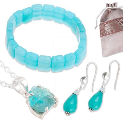 Serene Harmony,'Agate Apatite Necklace Earrings & Bracelet Curated Gift Set'