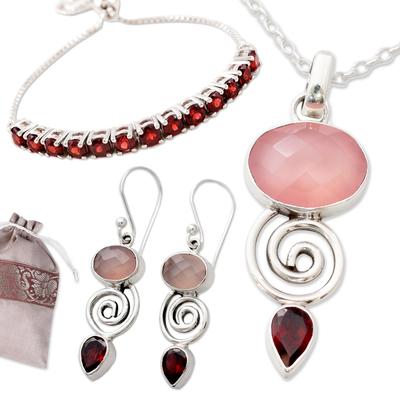 Love Tale,'Curated Gift Set with Silver and Garnet Earrings & Necklace'