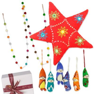 A Very Woolly Christmas,'Wool Felt Tree Topper Garland & 6 Ornaments Curated Gift Set'