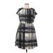L.K. Bennett Casual Dress - A-Line Crew Neck Short sleeves: Black Plaid Dresses - Women's Size 10