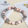 JD-Bracelet de perles de jaspe zèbre rose naturel pour hommes et femmes bracelet de guérison de