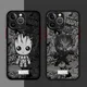 Coque de téléphone conviviale rée noir mat Marvel Comic Groot Venom coque pour Apple iPhone 15 14