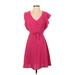 Monteau Casual Dress - Mini V Neck Short sleeves: Pink Print Dresses - Women's Size X-Small