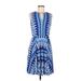 Donna Morgan Casual Dress - Fit & Flare: Blue Fair Isle Dresses - Women's Size 6