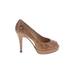 Stuart Weitzman Heels: Pumps Platform Boho Chic Brown Shoes - Women's Size 7 1/2 - Peep Toe