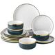 Pokini Reactive Glaze Dinnerware Sets, 12 Piece Luxury Bone China Dishware Sets, Gilt Rim Plates and Bowls Sets for 4