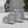 Swan Household Set of 3 Christmas LED Light Up Parcel Boxes, Battery Operated Present Box Indoor Decorations, Ideal festive decorations for Christmas (Silver)